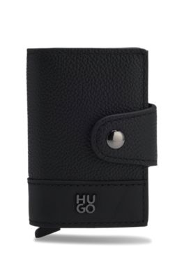 HUGO - Grained-leather card holder with stacked logo trim - Black