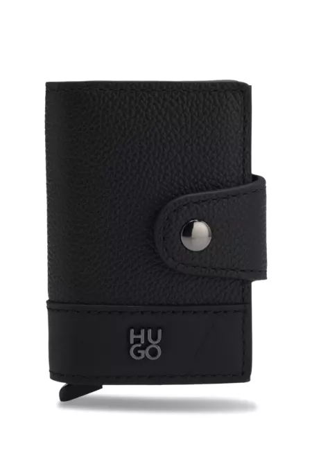 Grained-leather card holder with stacked logo trim