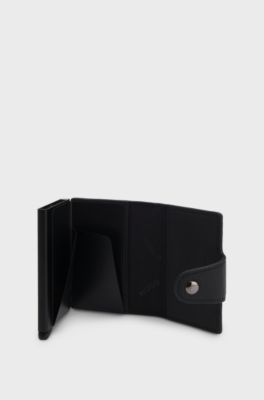 Grained-leather card holder with stacked logo trim, Black