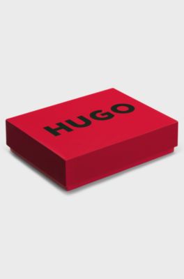 Grained-leather card holder with stacked logo trim, Black