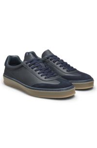 BECKHAM x BOSS-sneakers van generfd leer met suède details, Donkerblauw