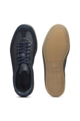 BECKHAM x BOSS grained-leather trainers with suede trims, Dark Blue