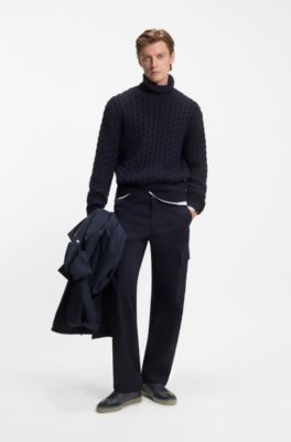 BOSS BY BECKHAM grained-leather trainers with suede trims, Dark Blue