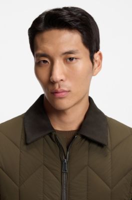 Water-repellent jacket with nubuck trims, Dark Green