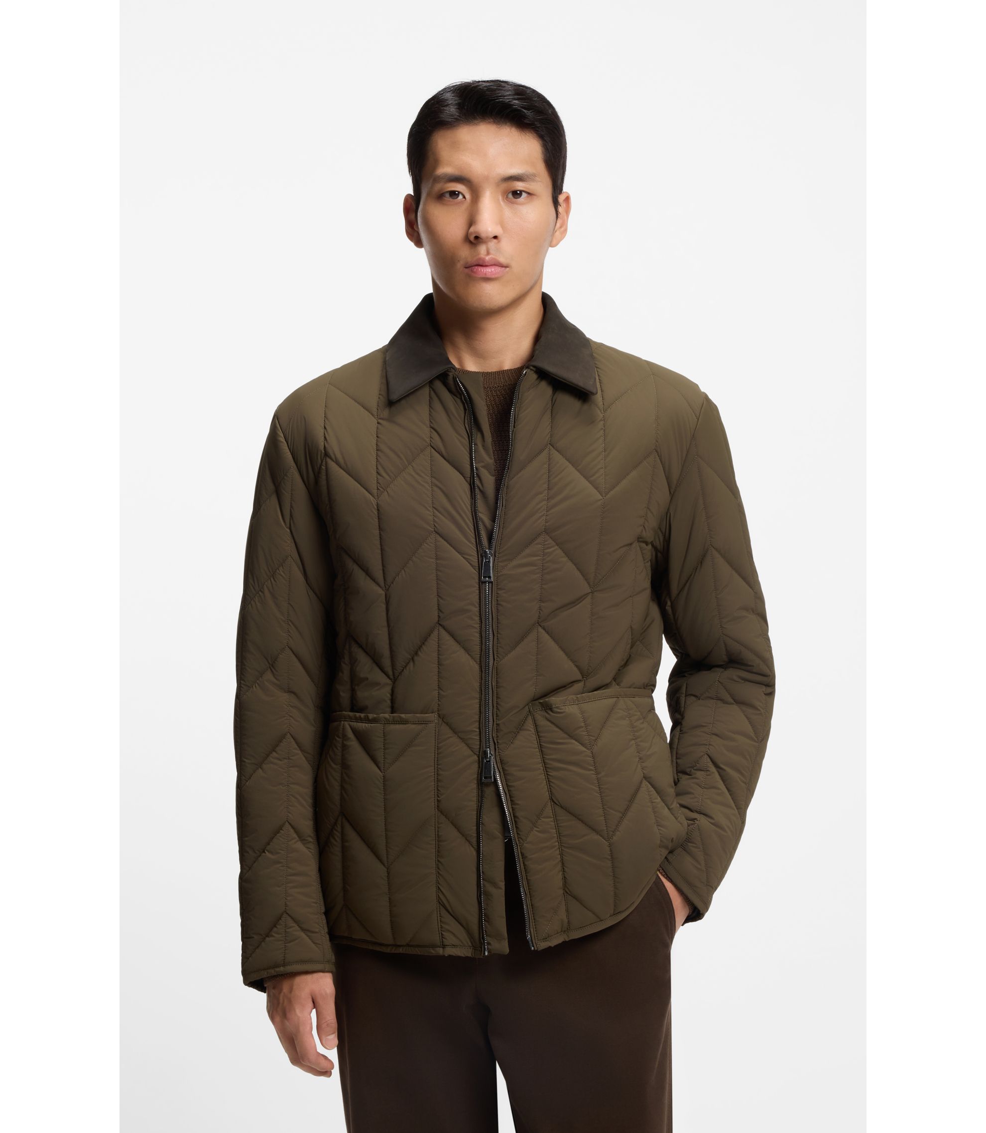 Wasserabweisende Jacke mit Nubukleder-Details