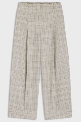 Oversized Hose aus karierter Stretch-Wolle, Beige gemustert