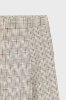 Oversized Hose aus karierter Stretch-Wolle, Beige gemustert
