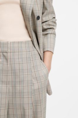 Pantalones oversize fit en lana el&aacute;stica a cuadros, Beige estampado