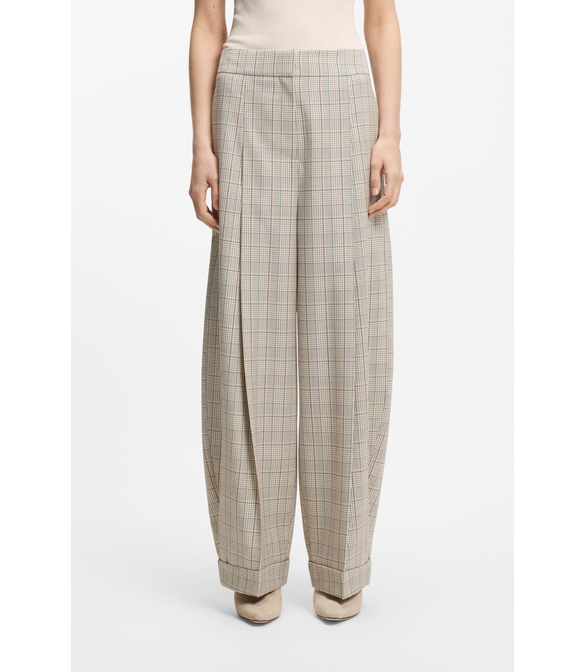 Oversized Hose aus karierter Stretch-Wolle