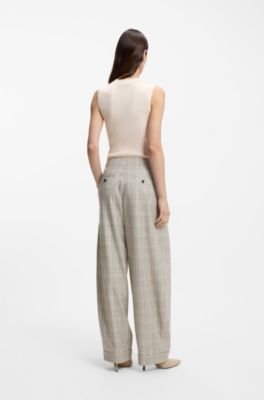 Oversized-fit trousers in checked stretch wool, Beige Patterned