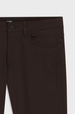 Pantaloni Delaware slim fit in twill resistente allo sbiadimento, Marrone scuro