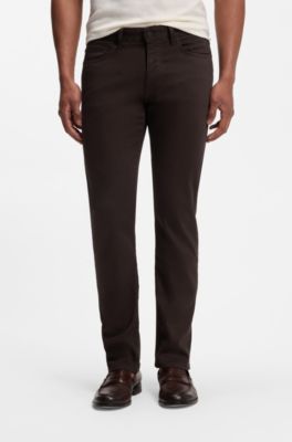 Pantaloni Delaware slim fit in twill resistente allo sbiadimento, Marrone scuro