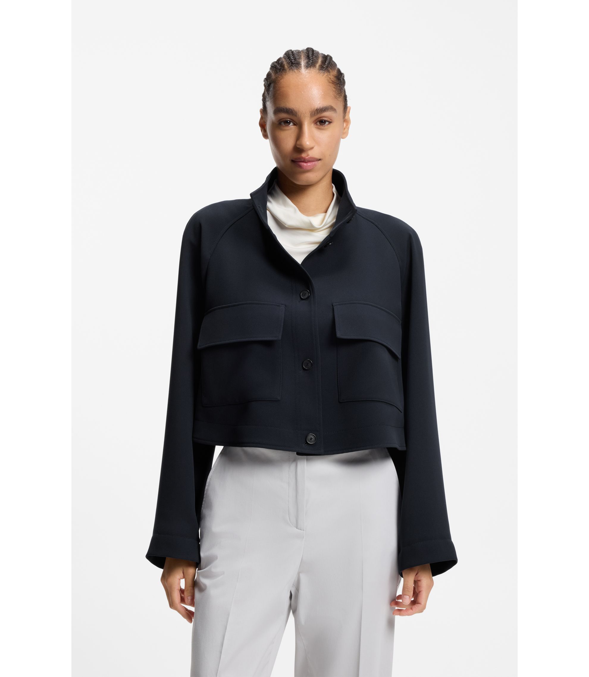 Modern-Fit Jacke aus knitterfreiem Krepp