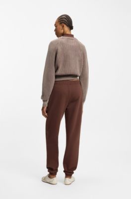 Loose-fit cotton-terry tracksuit bottoms with logo artwork, Brown