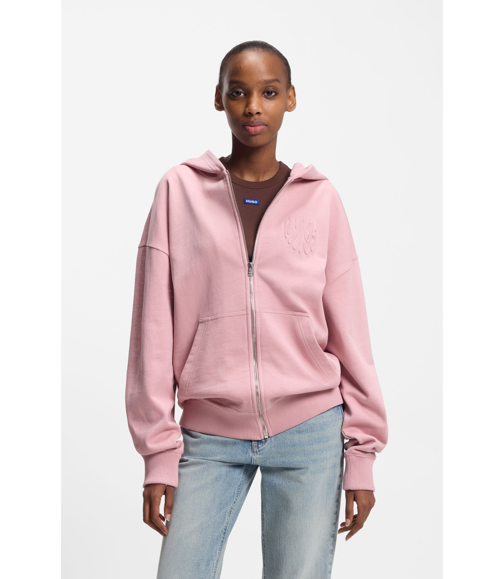 Hoodie aus Baumwoll-Terry mit Reißverschluss und Logo-Prägungen