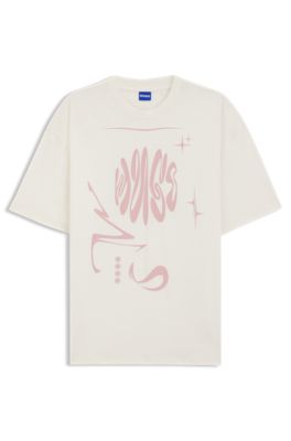 Cotton-jersey T-shirt with Happy HUGO logo artwork, Natural