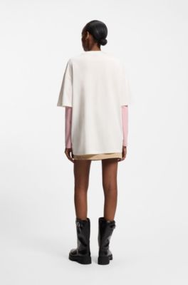 T-shirt van katoenen jersey met artwork, Naturel