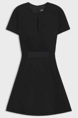 Stretch-jersey dress with keyhole neckline, Black