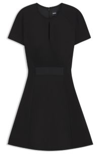Stretch-jersey dress with keyhole neckline, Black
