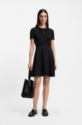 Stretch-jersey dress with keyhole neckline, Black