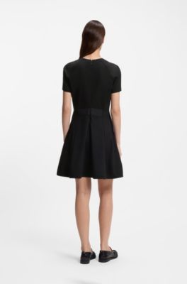 Robe en jersey stretch &agrave; encolure goutte d'eau, Noir