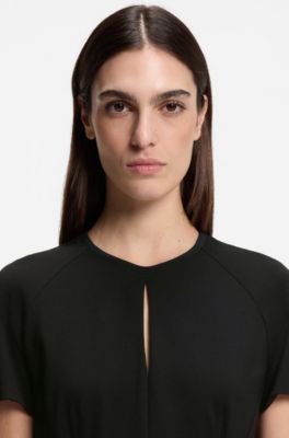 Stretch-jersey dress with keyhole neckline, Black