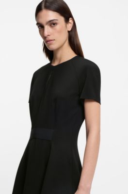 Stretch-jersey dress with keyhole neckline, Black