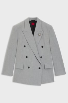 Relaxed-fit blazer met bloemenbroche van email, Lichtgrijs