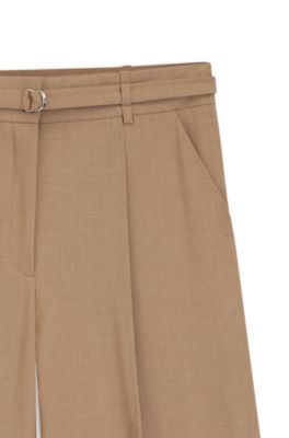 Pleat-front trousers with buckled belt, Beige