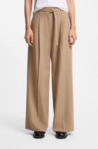 Pleat-front trousers with buckled belt, Beige