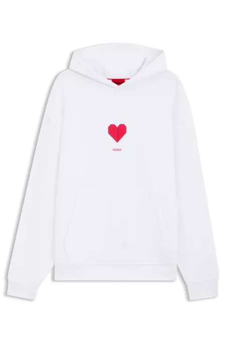 All-gender Cotton-terry hoodie with origami-heart artwork
