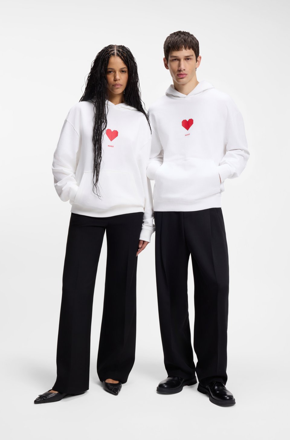 All-gender Cotton-terry hoodie with origami-heart artwork