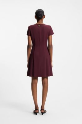 Square-neck dress in stretch fabric, Bordeaux