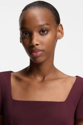 Square-neck dress in stretch fabric, Bordeaux