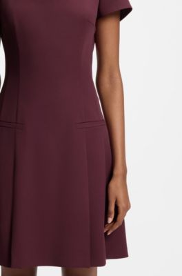 Square-neck dress in stretch fabric, Dark Red