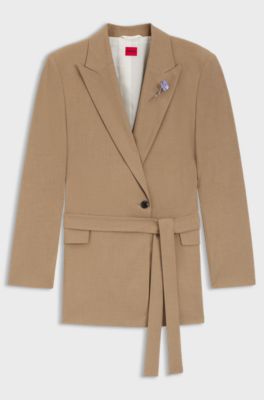 Regular-fit blazer in stretch melange fabric, Beige