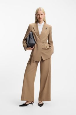 Regular-fit blazer in stretch melange fabric, Beige