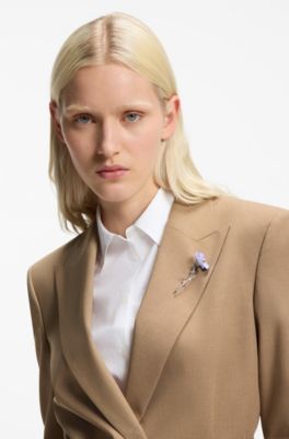 Regular-fit blazer van gem&ecirc;leerd stretchmateriaal, Beige