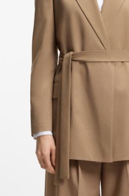 Regular-fit blazer in stretch melange fabric, Beige