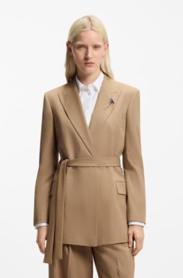 Regular-fit blazer in stretch melange fabric, Beige
