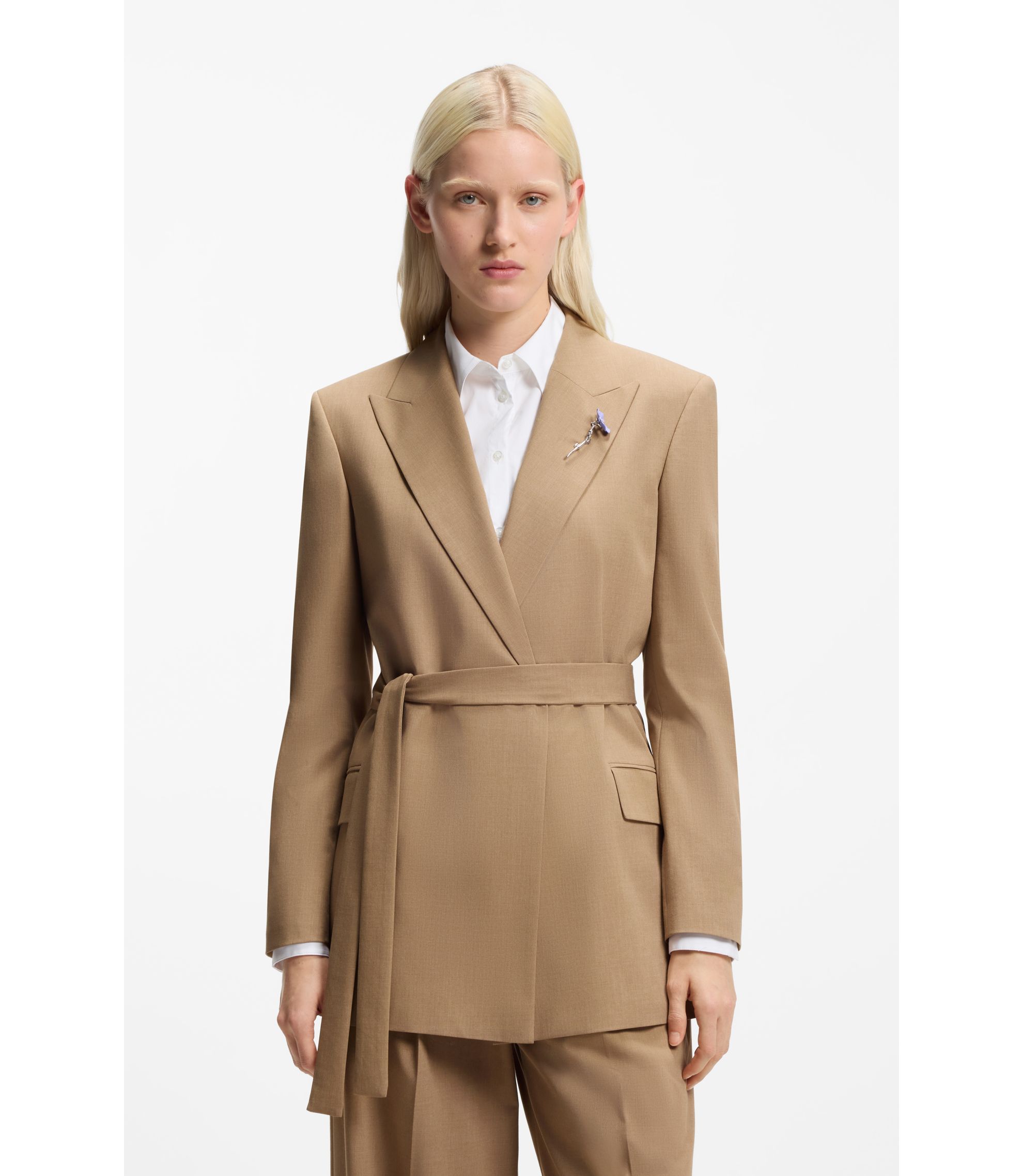 Regular-Fit Blazer aus elastischem meliertem Gewebe