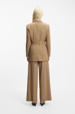 Regular-fit blazer in stretch melange fabric, Beige