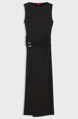 Vestito con effetto incrociato con fibbia, Nero