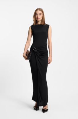 Wrap-effect dress with buckle detail, Black