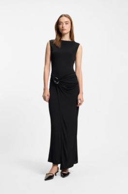 Wrap-effect dress with buckle detail, Black
