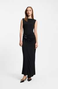 Wrap-effect dress with buckle detail, Black