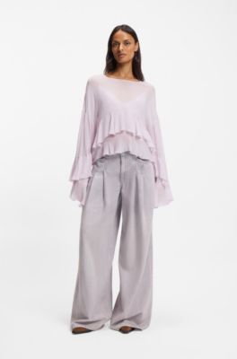 Relaxed-Fit Krepp-Bluse aus Seersucker-Georgette mit R&uuml;schen, Flieder