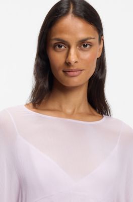 Relaxed-fit ruffled blouse in crepe Georgette seersucker, Light Purple