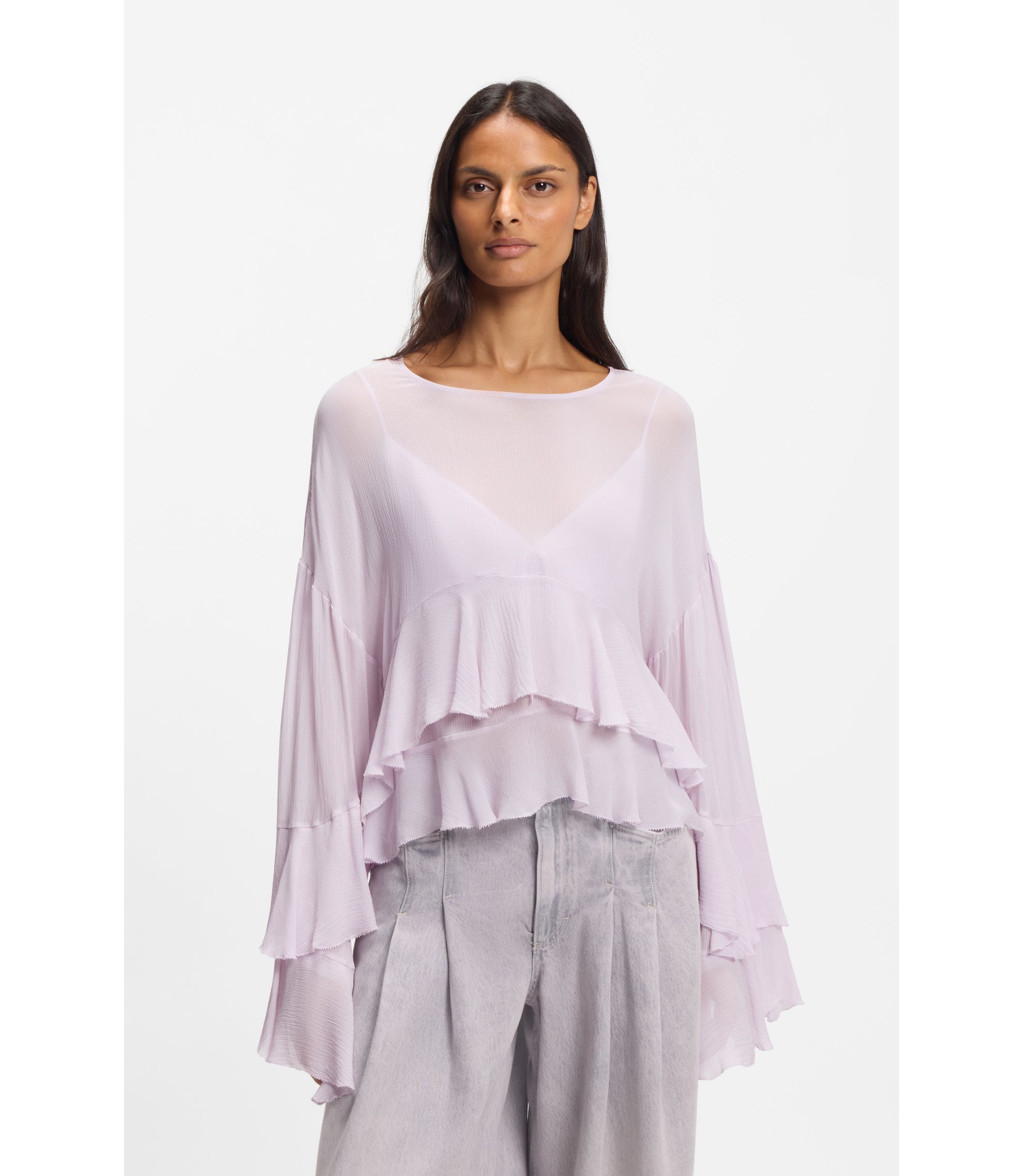 Relaxed-Fit Krepp-Bluse aus Seersucker-Georgette mit Rüschen