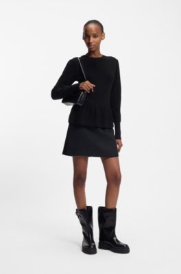 Cotton sweater with detachable floral brooch, Black